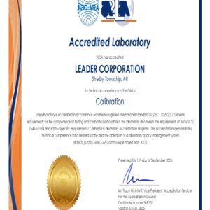 Accreditation certificate for calibration laboratory.